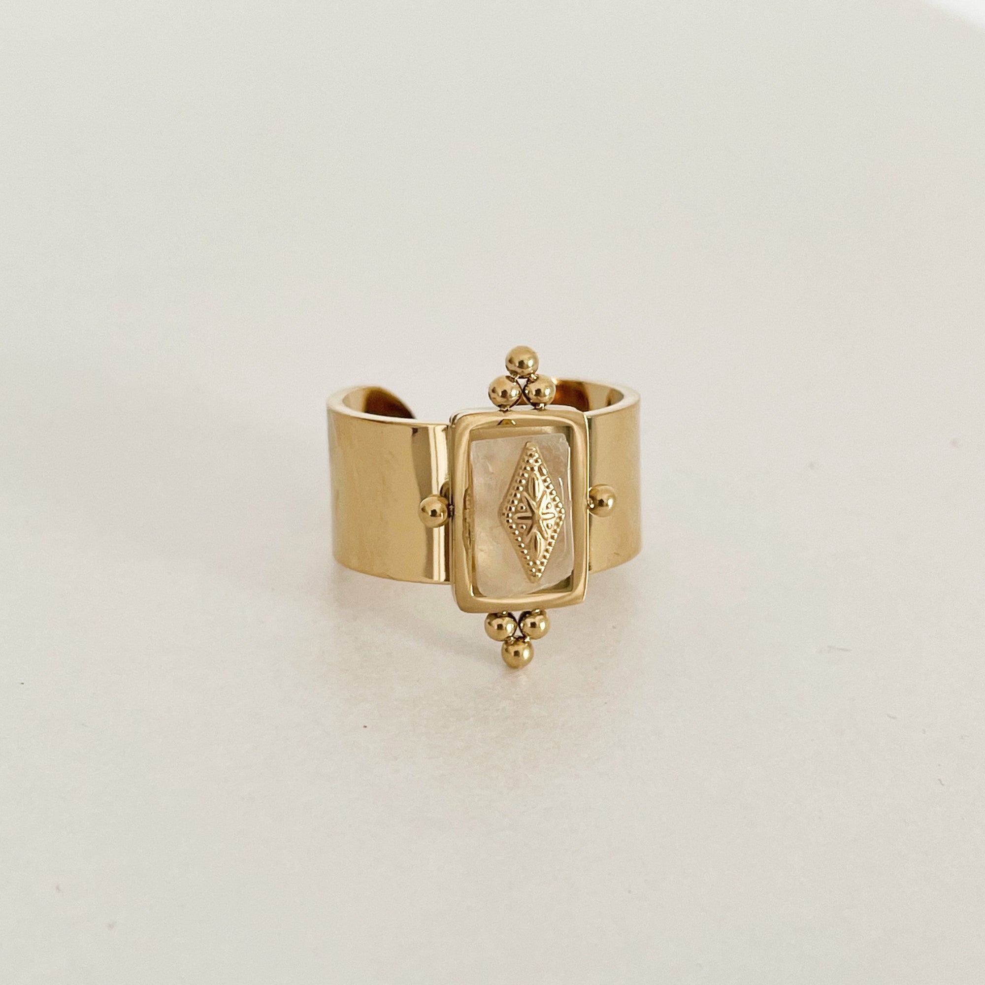 Luna Wide Band Irregular Crystal Ring