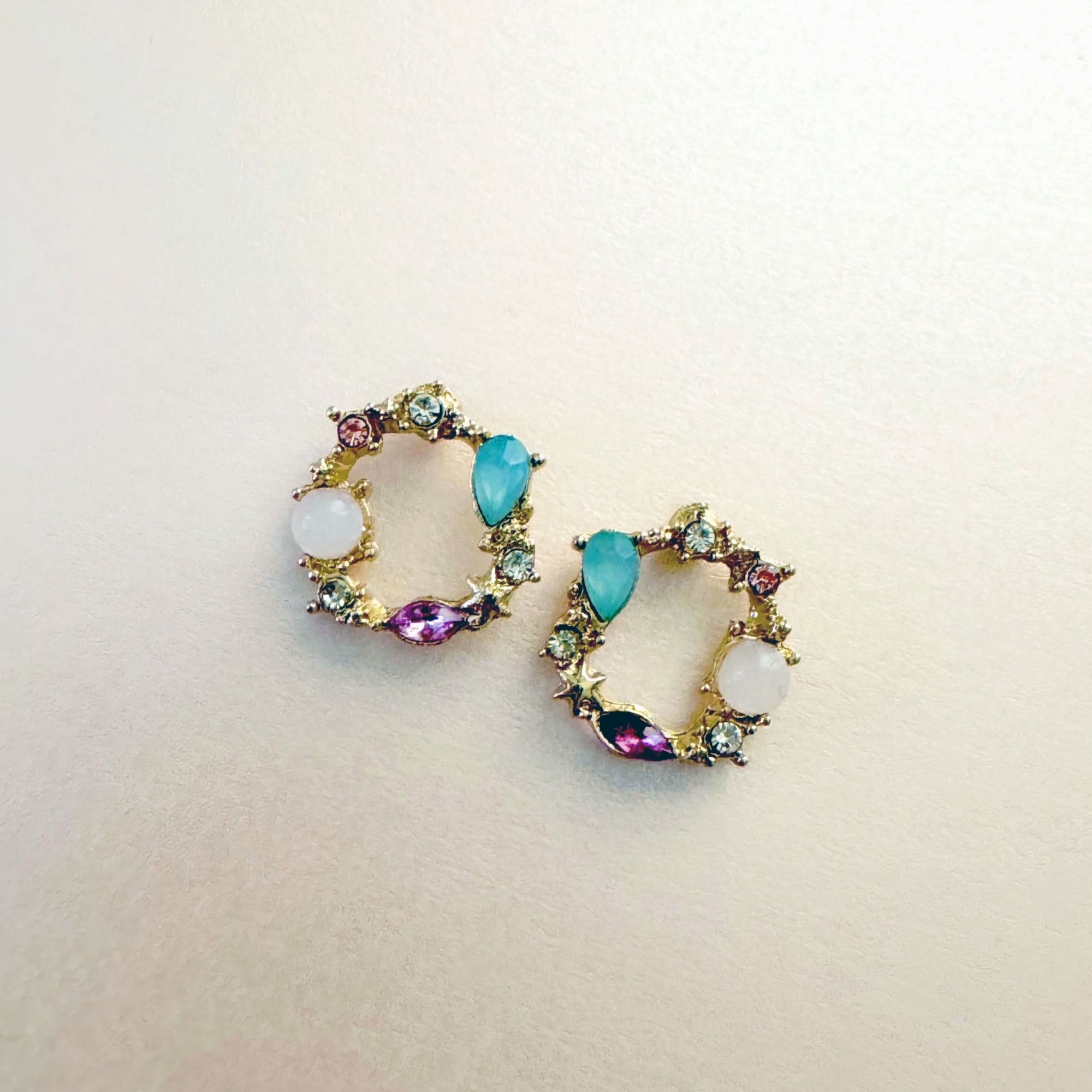 Saffy Pink Jewelled  Wreath Studs