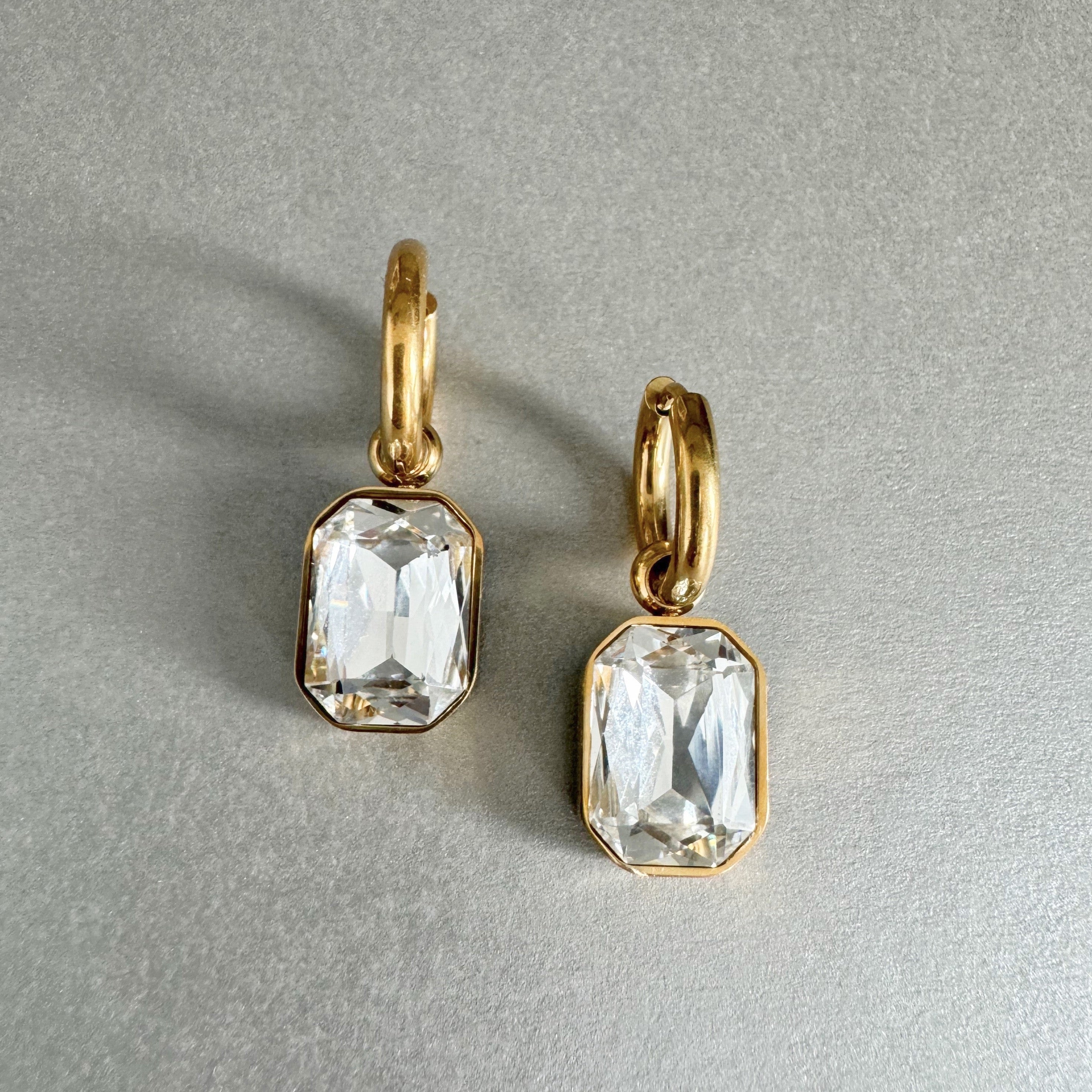 Rani Luxe 18k Gold Plated Clear Jewel Earrings