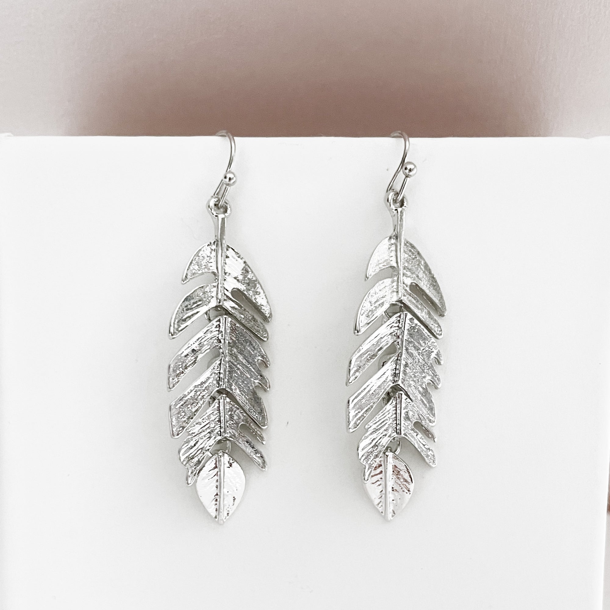 Evangelina Silver Feather Earrings