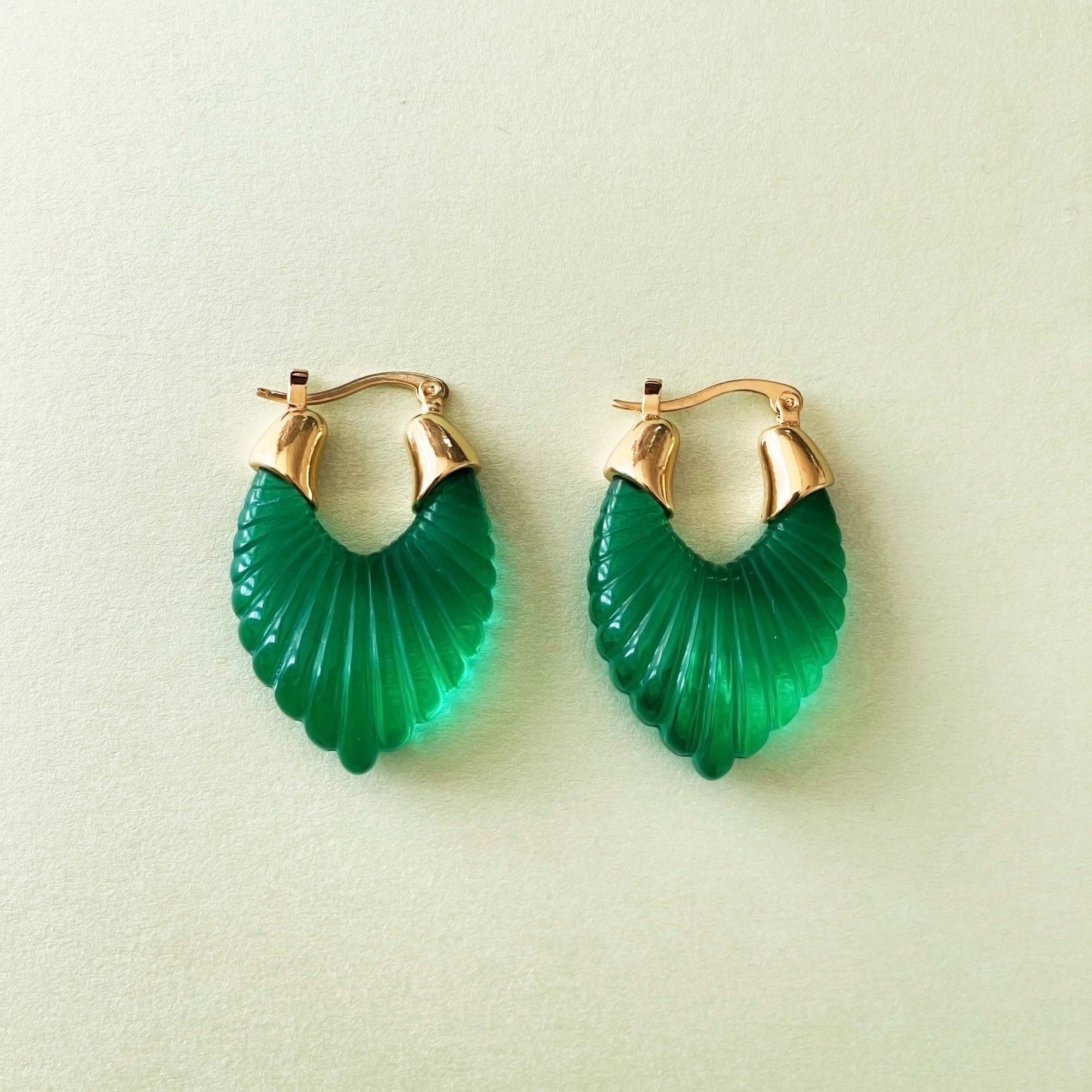 Emerald Ridged Hoop Earring