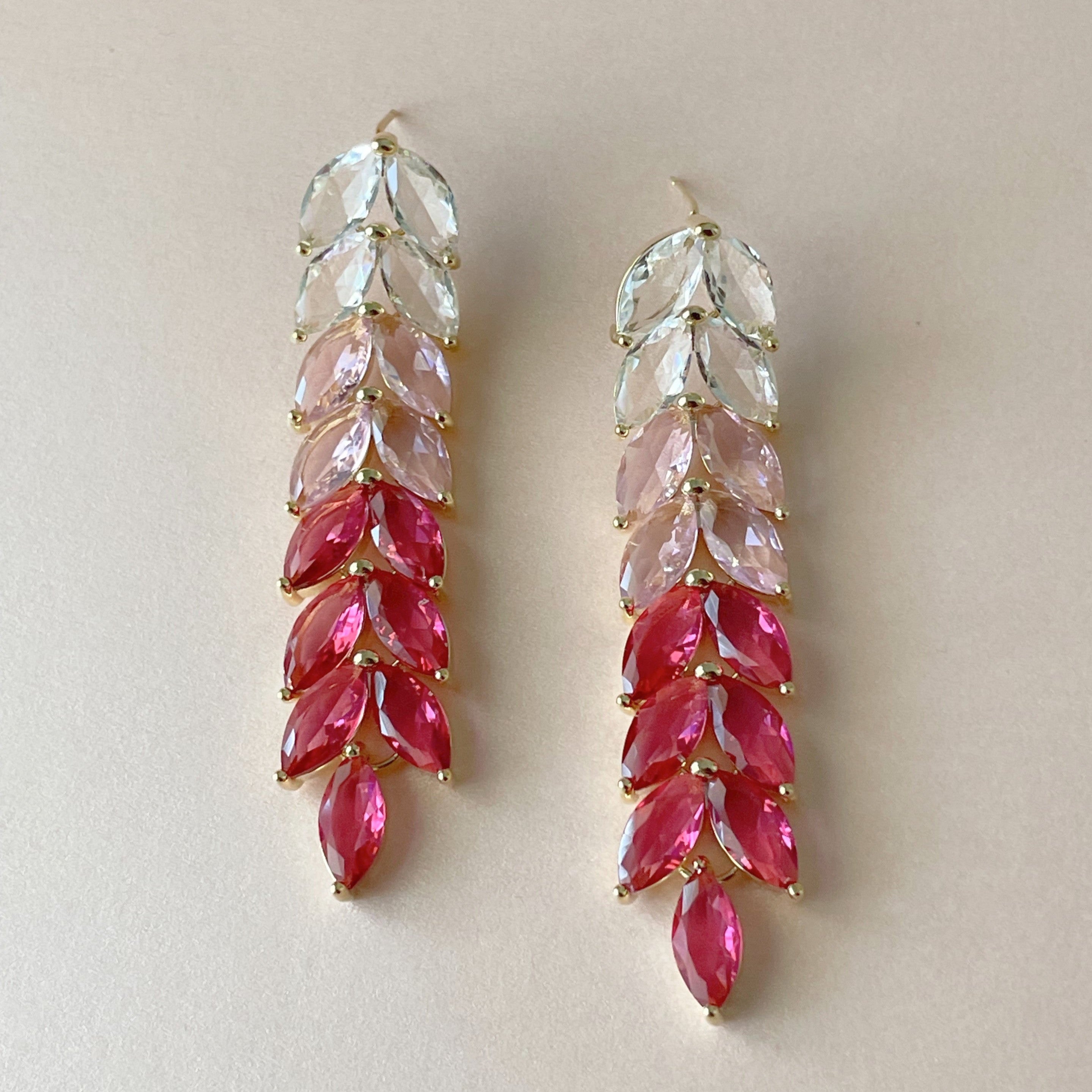 India Jewelled Pink Ombre Drop Earrings