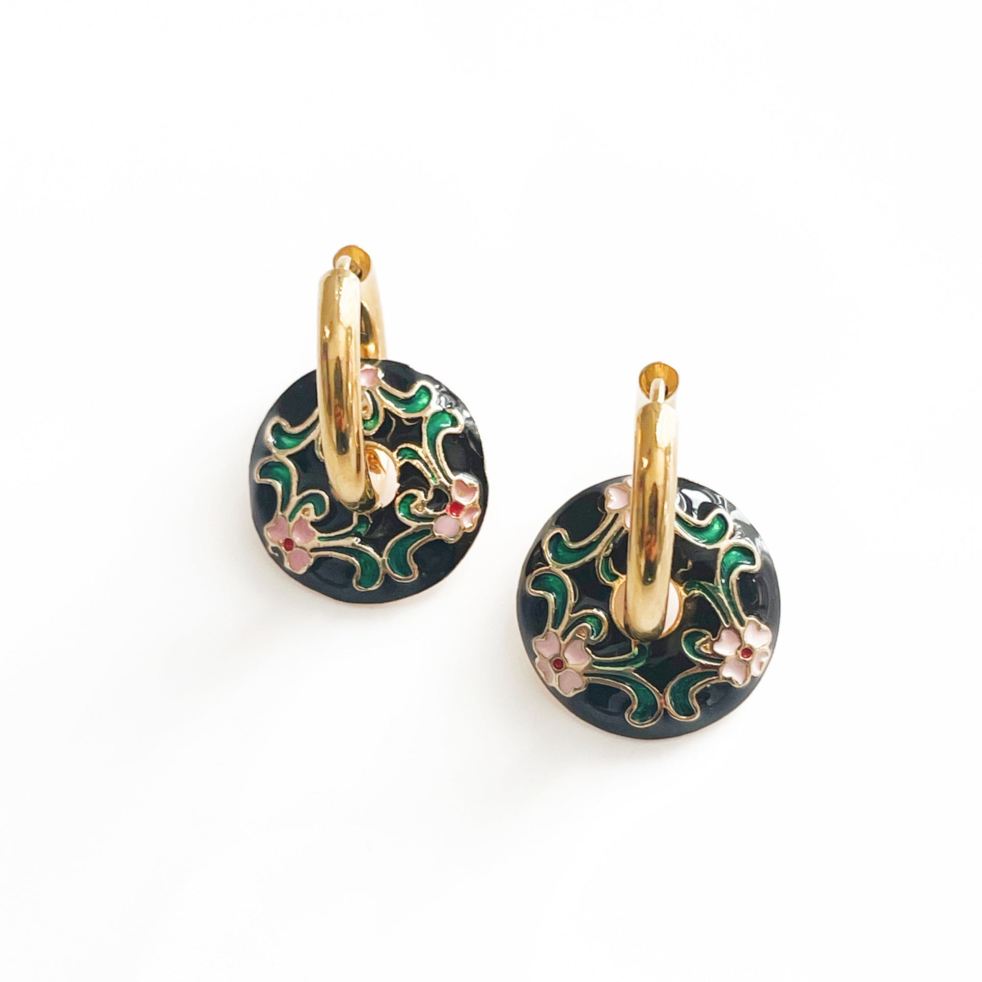 Alexandra Black Enamel Disc Earrings