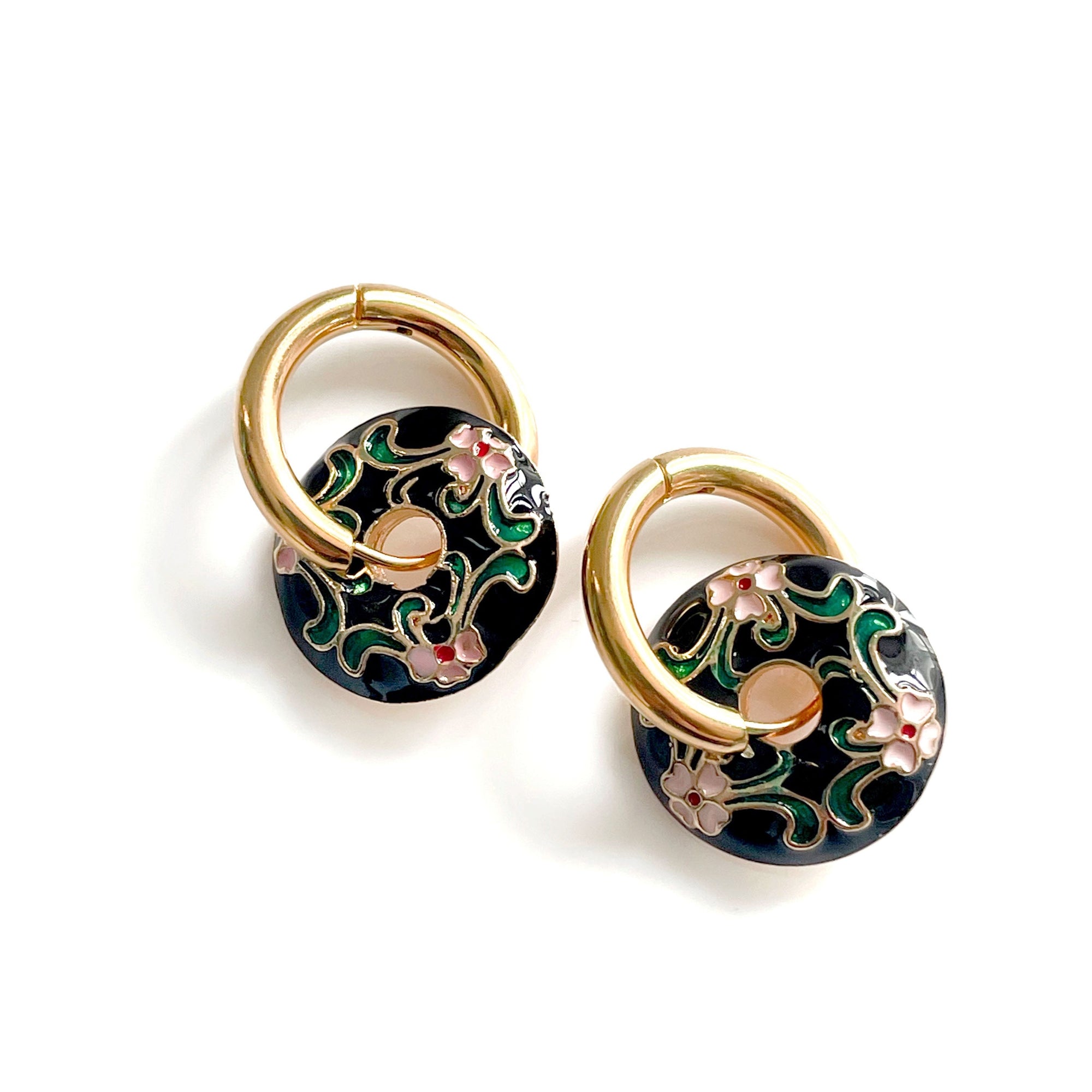 Alexandra Black Enamel Disc Earrings