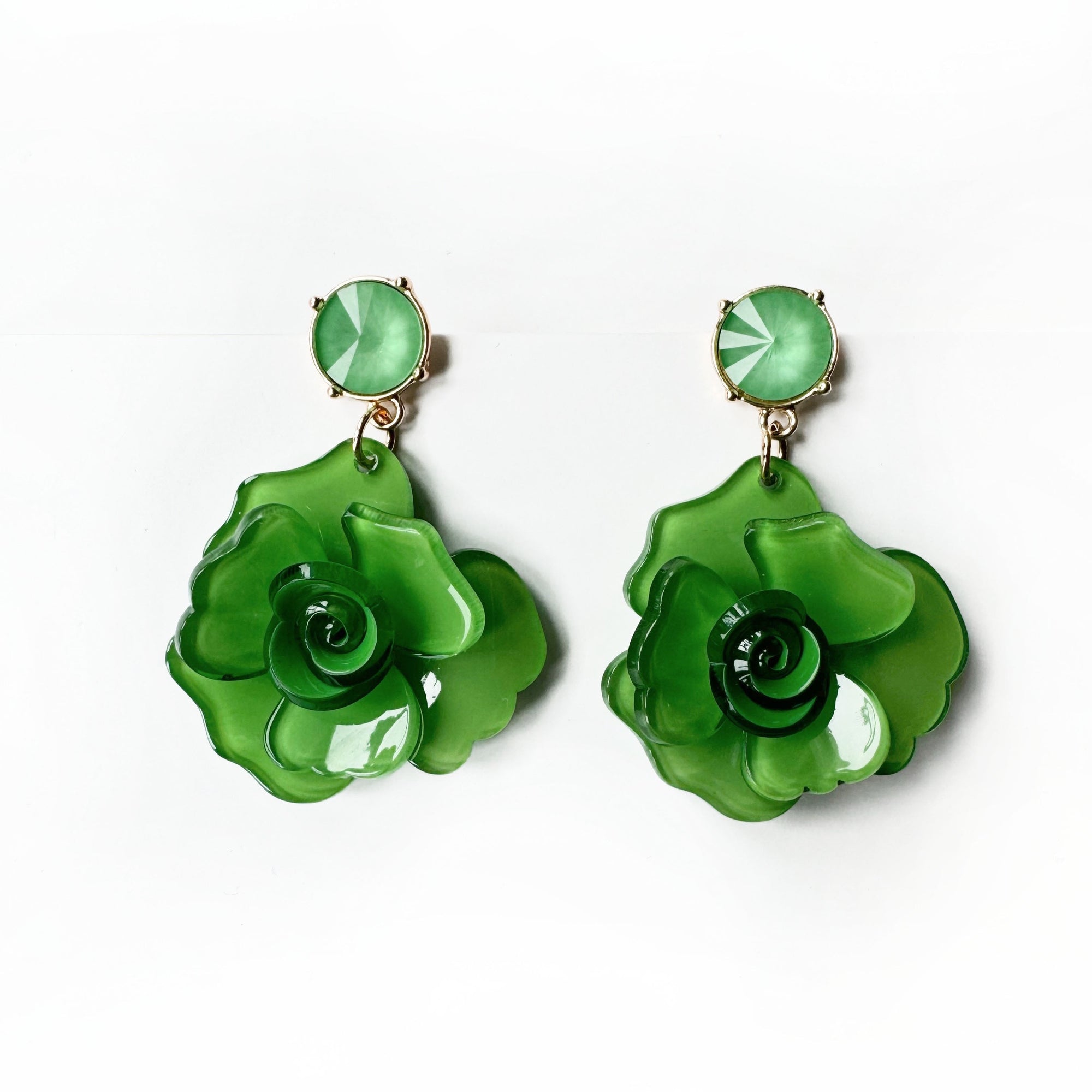 Juniper Statement Green Rose Earrings