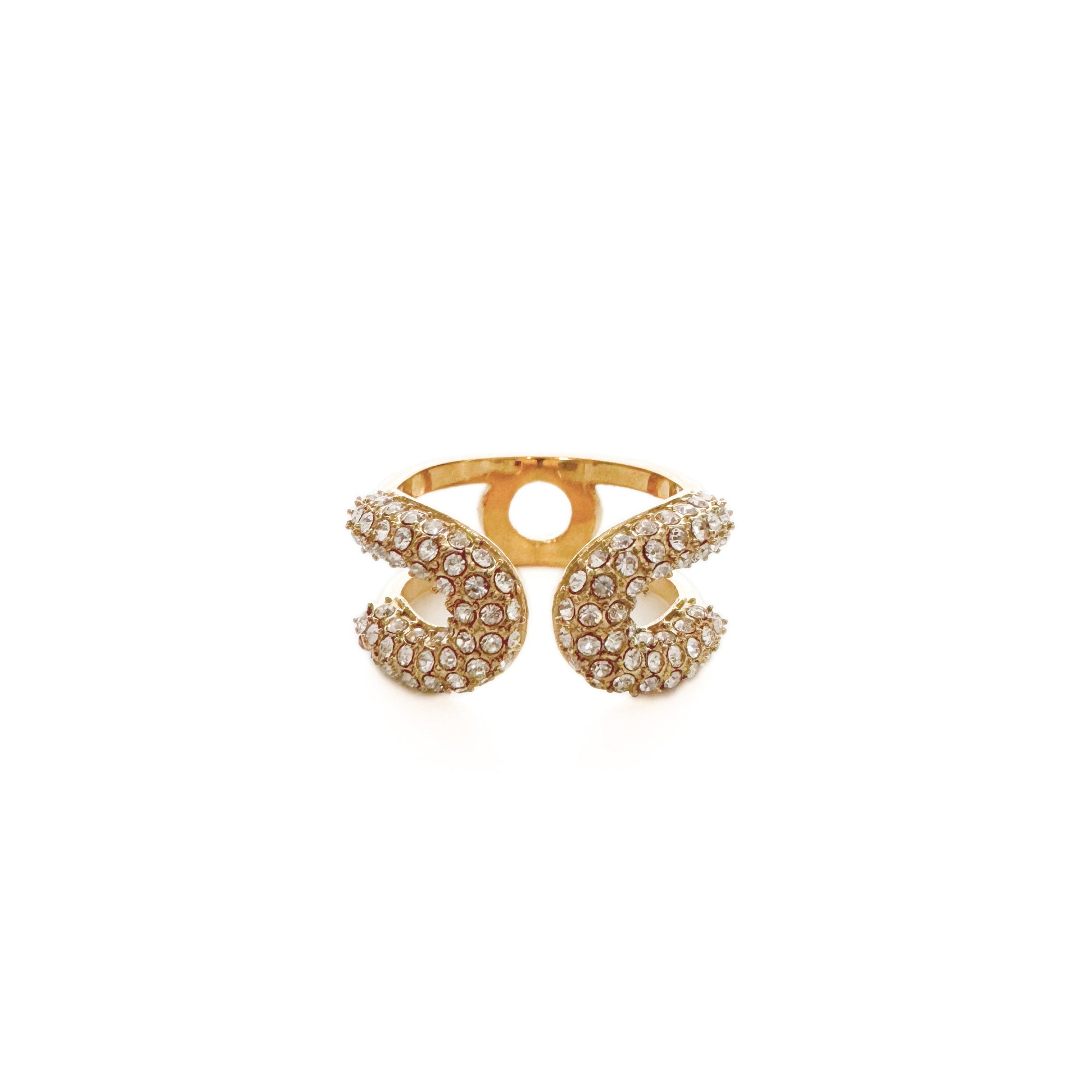 Gold ring with gemstones on a white background