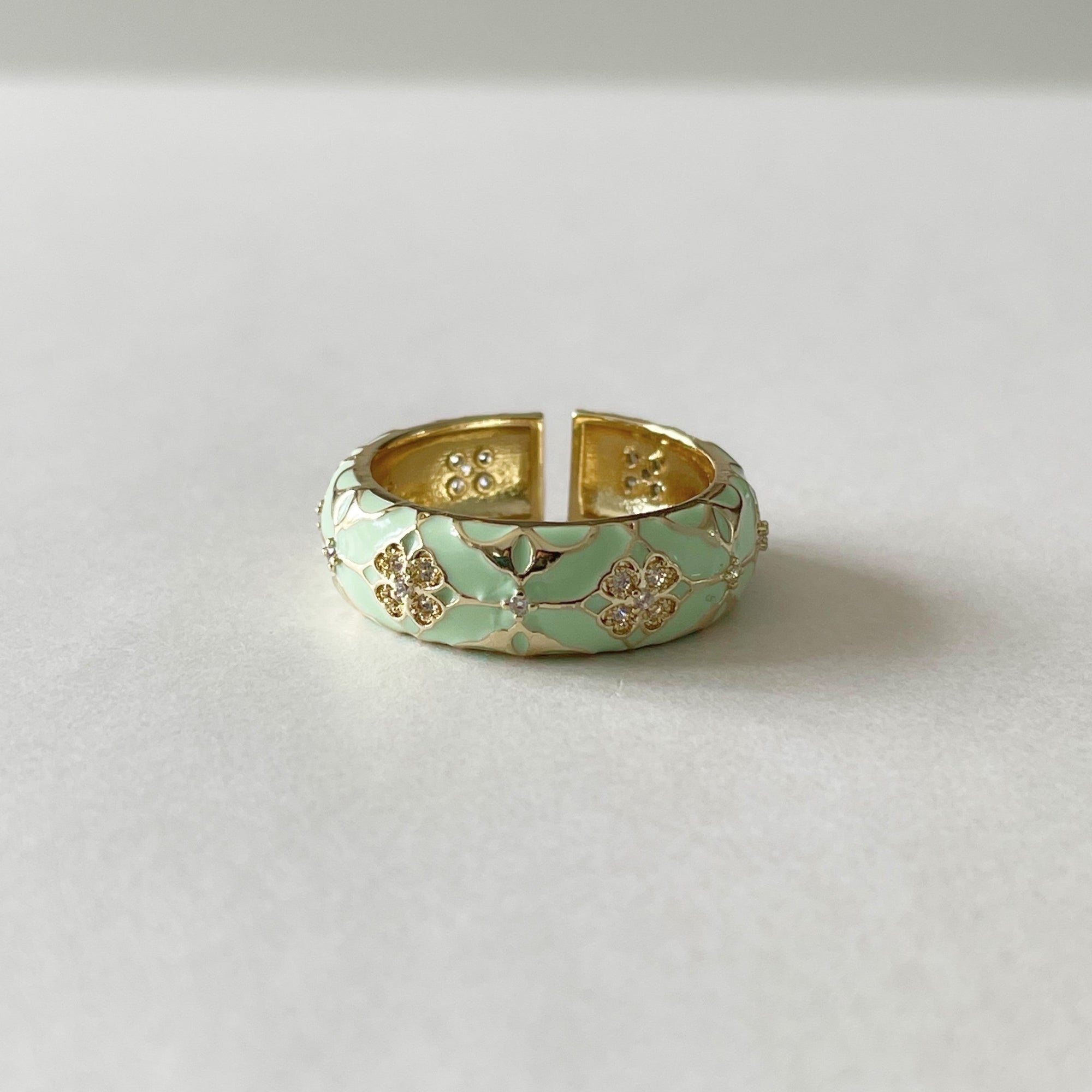 Cleo Mint Jewelled Enamel Ring