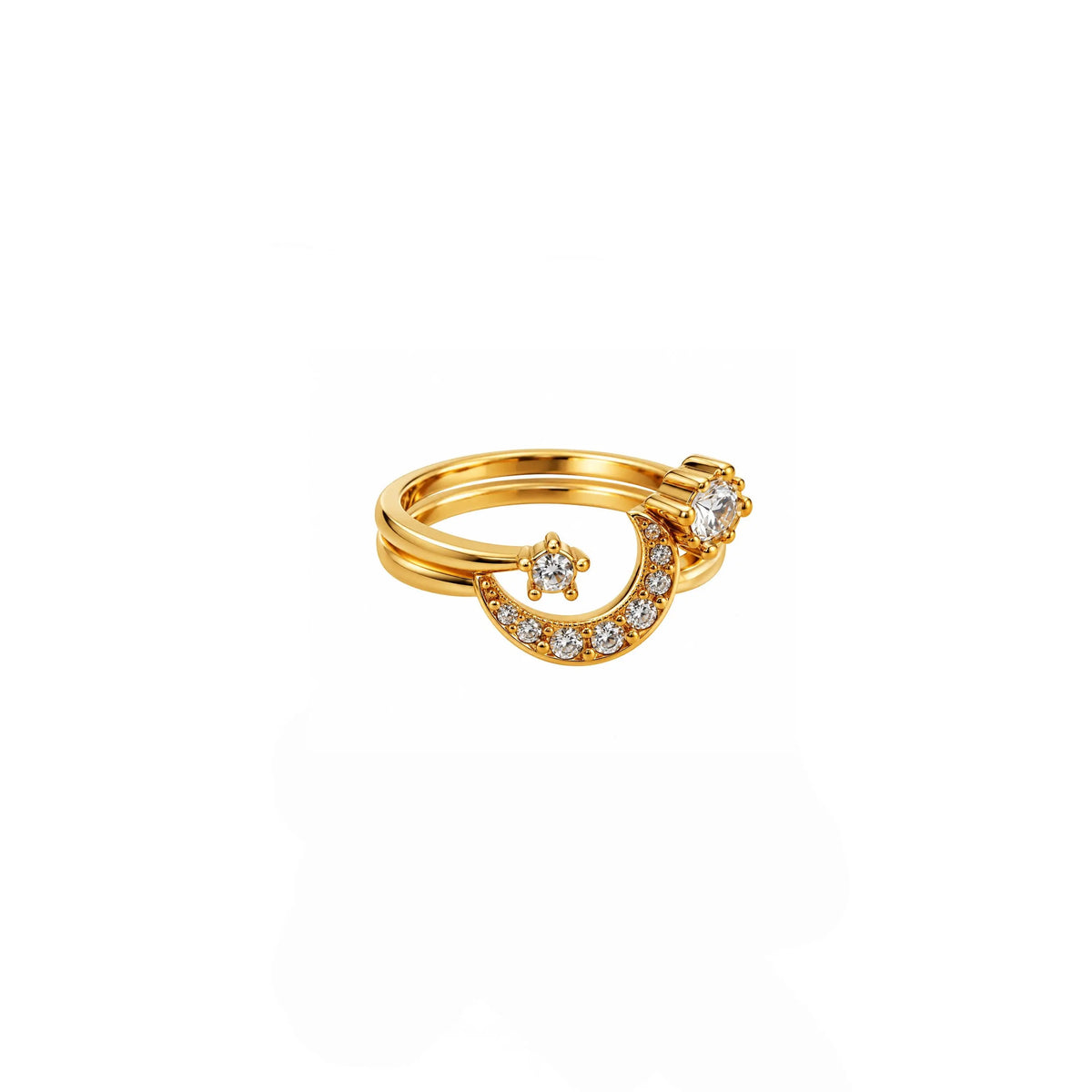 Selene Luxe 18k Gold Plated Crystal Crescent Moon Ring Luxe Tones