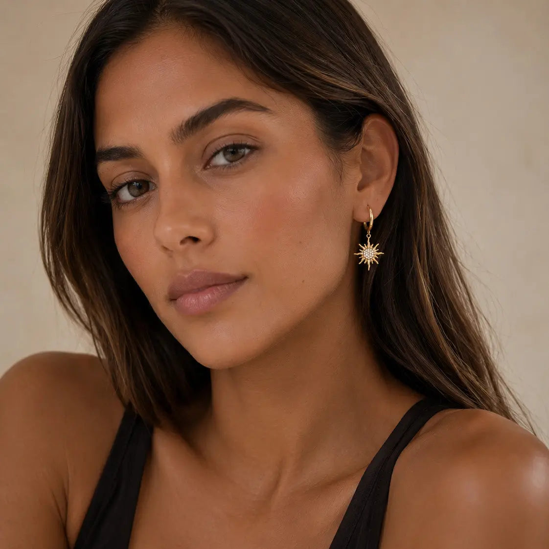 Sabine Luxe 18k Gold Plated Crystal Sunburst Hoop Earrings Luxe Tones
