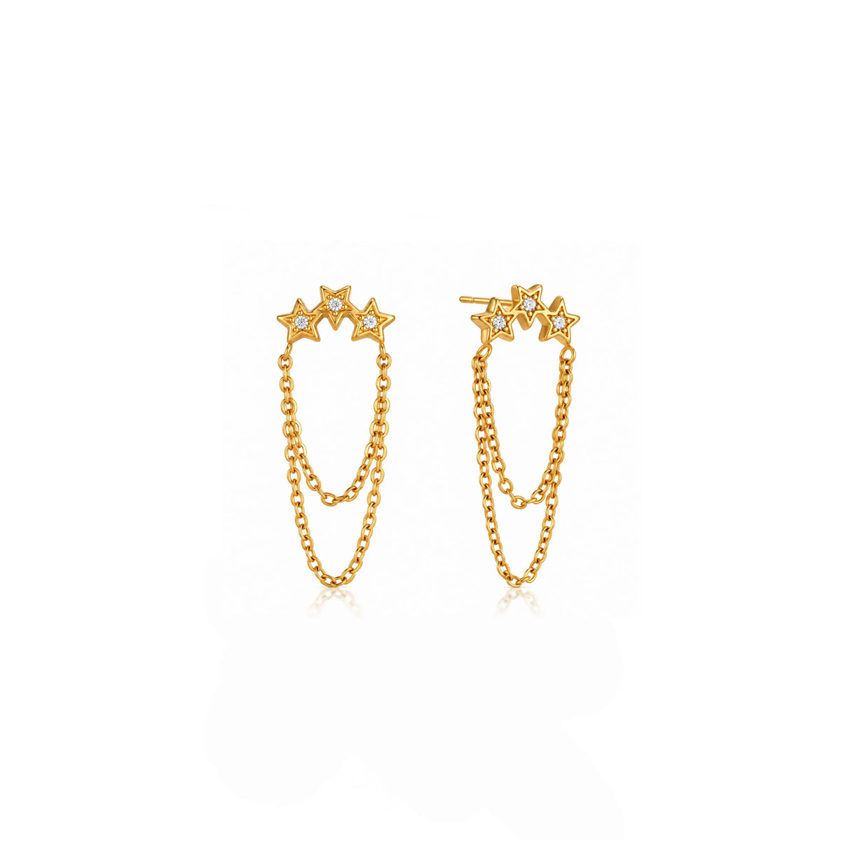 Hesperia Luxe Gold Plated Crystal Star Chain Drop Earrings Luxe Tones