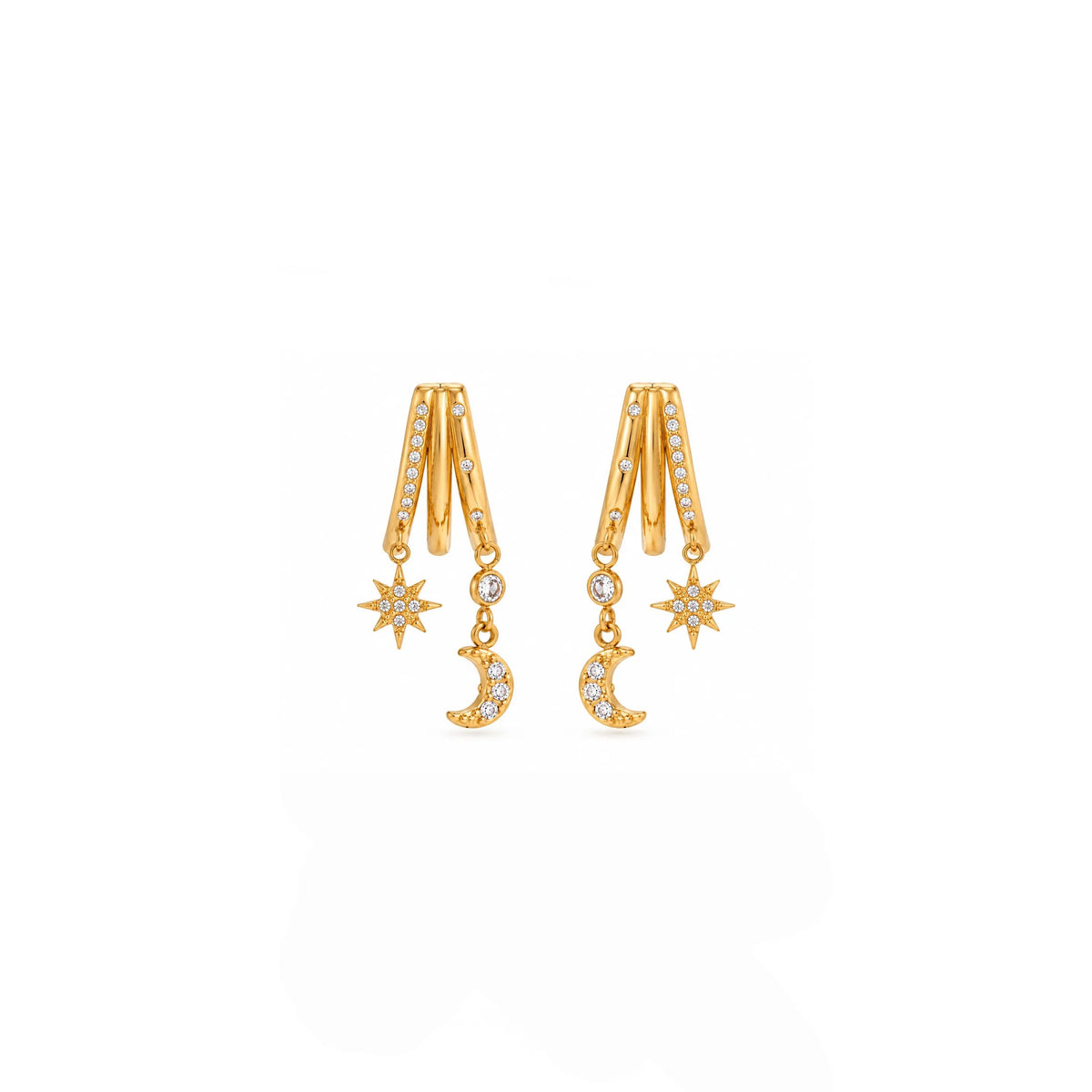 Stellina Luxe Gold Plated Crystal Moon and Star Drop Earrings LUXE TONES
