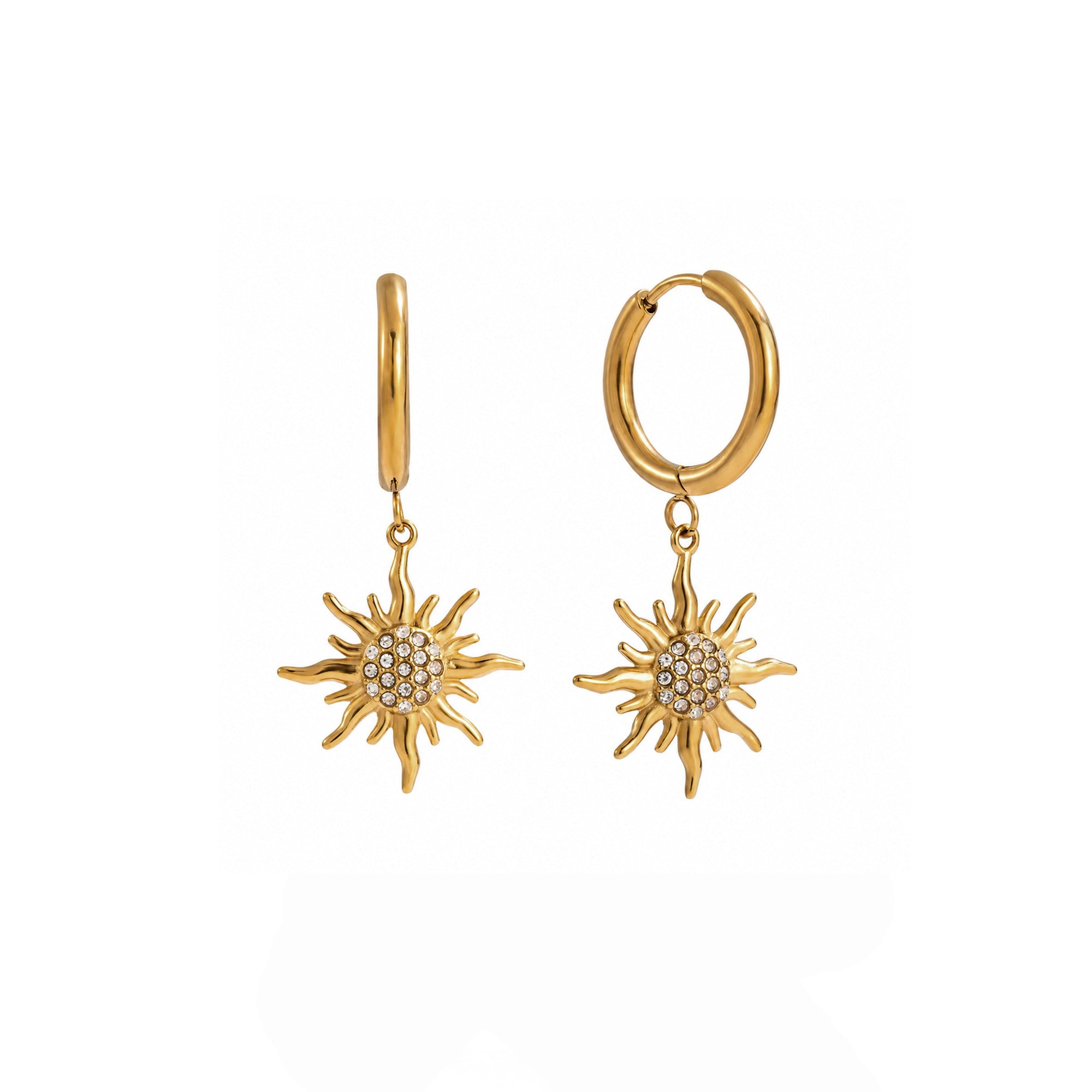Sabine Luxe 18k Gold Plated Crystal Sunburst Hoop Earrings Luxe Tones