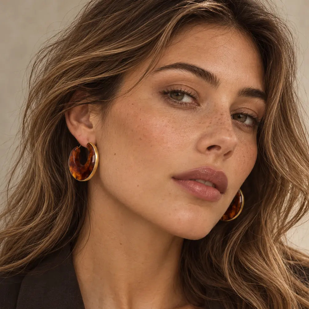 Errie  Luxe Gold Plated Tortoiseshell Hoop Earrings Luxe Tones