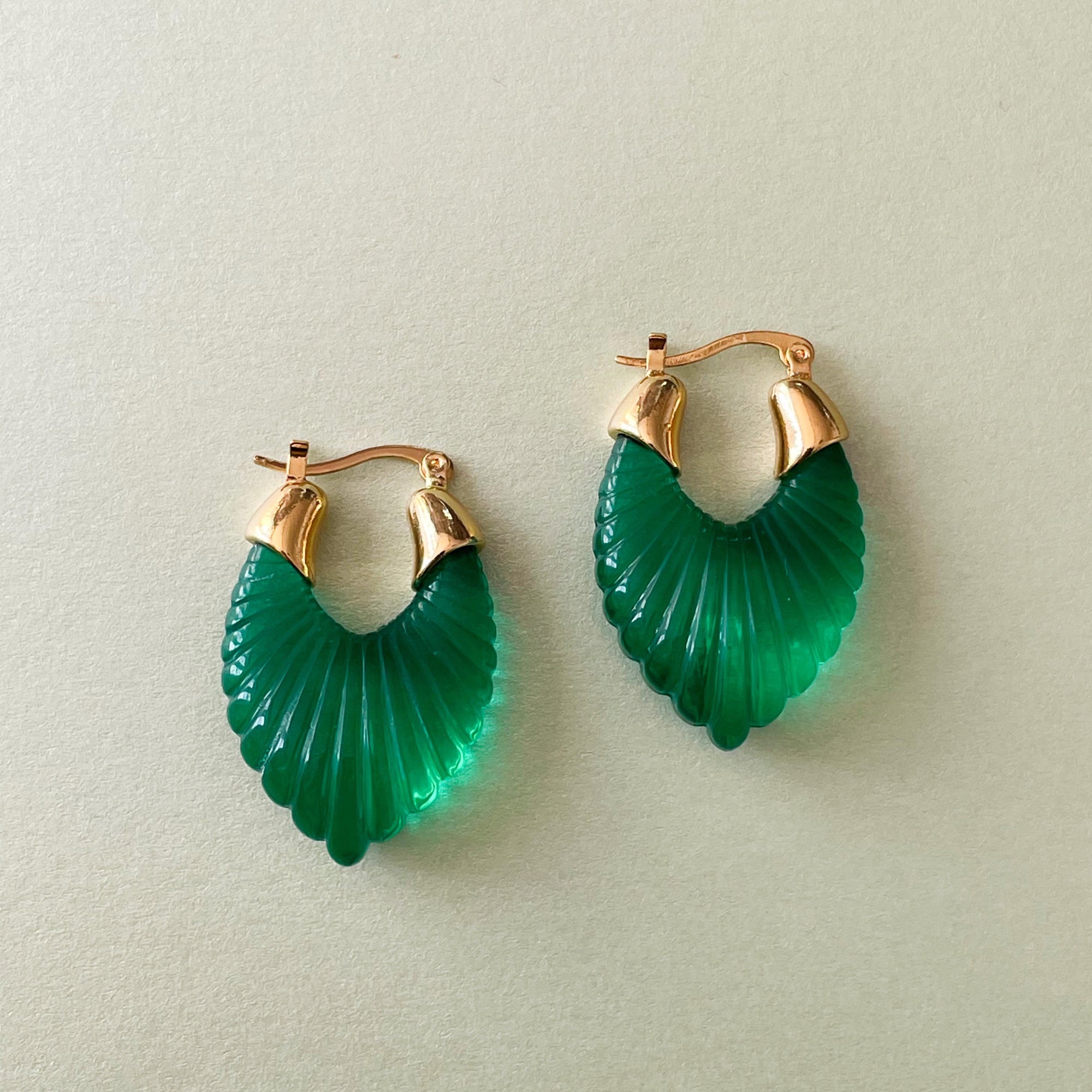 Emerald Ridged Hoop Earring