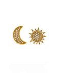 Gold Sun and Moon Large Jewelled Stud Earrings Celestial 18k Gold Plated