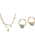 Golden Charm Necklace & Turquoise Hoop Earrings Set