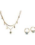 Golden Charm Necklace & Turquoise Hoop Earrings Set