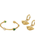 Luxe Gold Plated Jewelled Cuff & Hoops Set