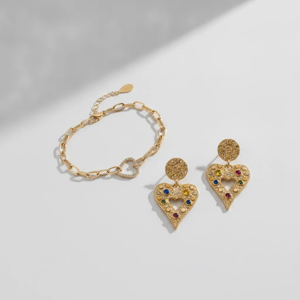 Love &amp; Luck 18k Gold Plated Heart Jewellery Bundle Fast Bundle