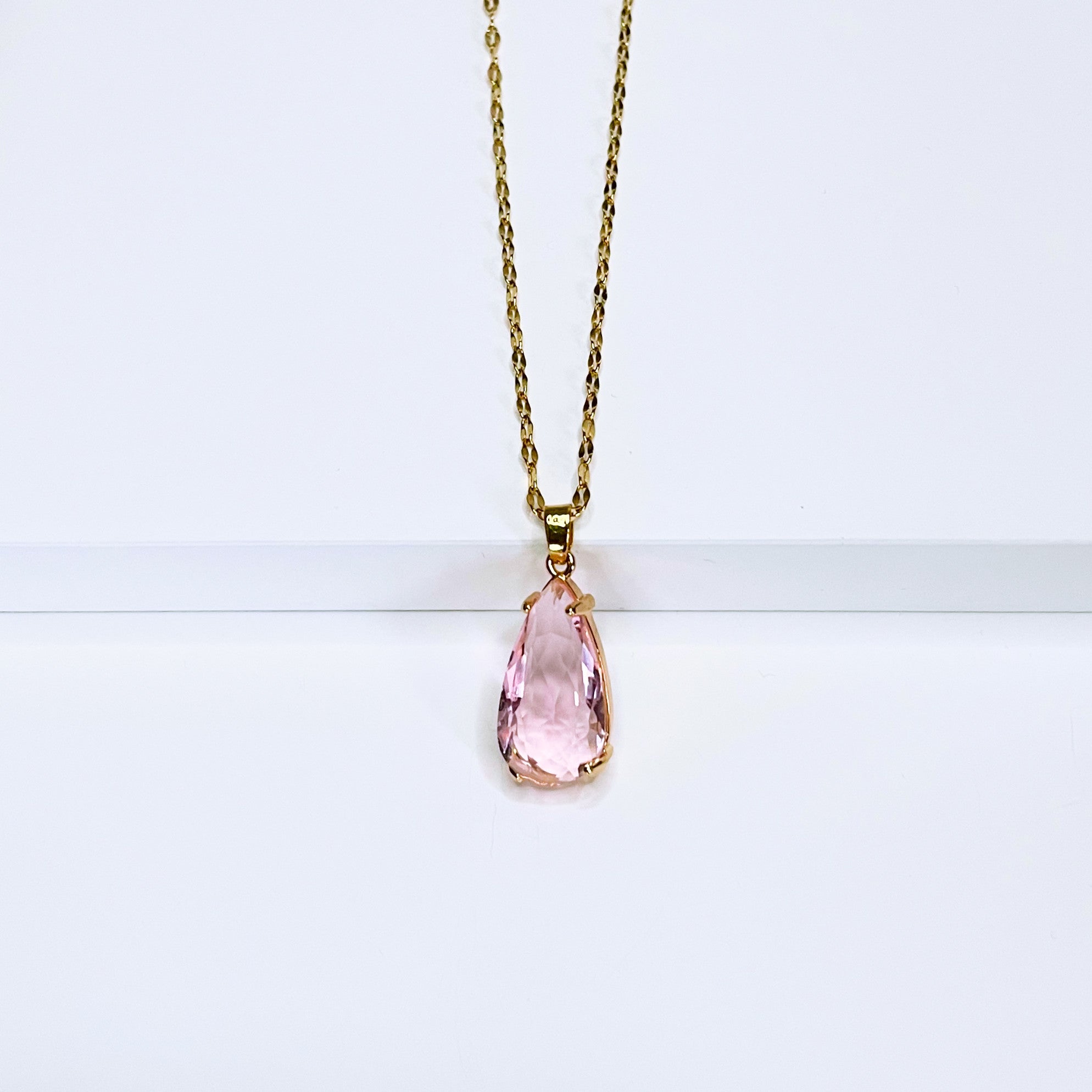 Carina Pink Teardrop Pendant Necklace