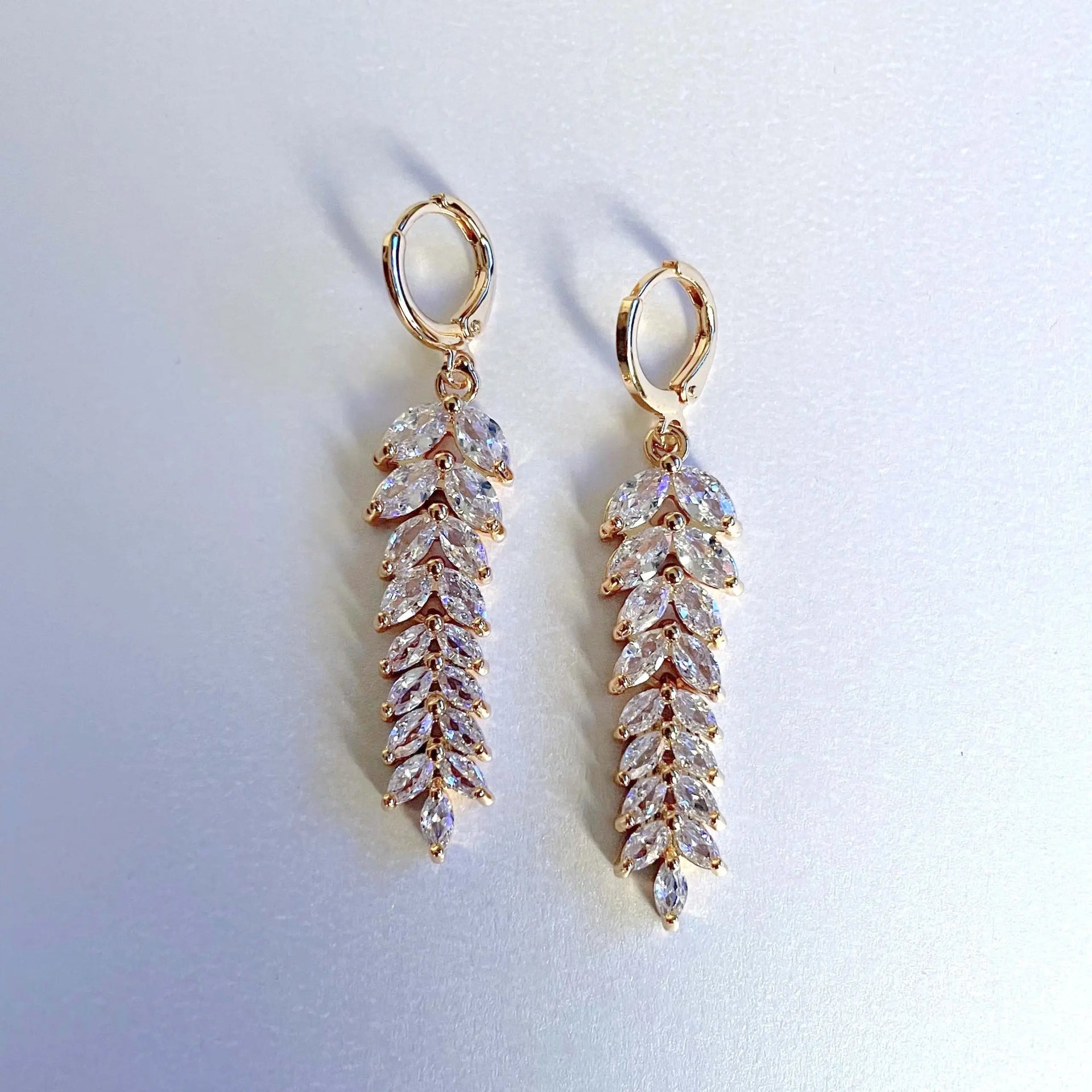 Celestina 18k Plated Jewelled Feather Earrings