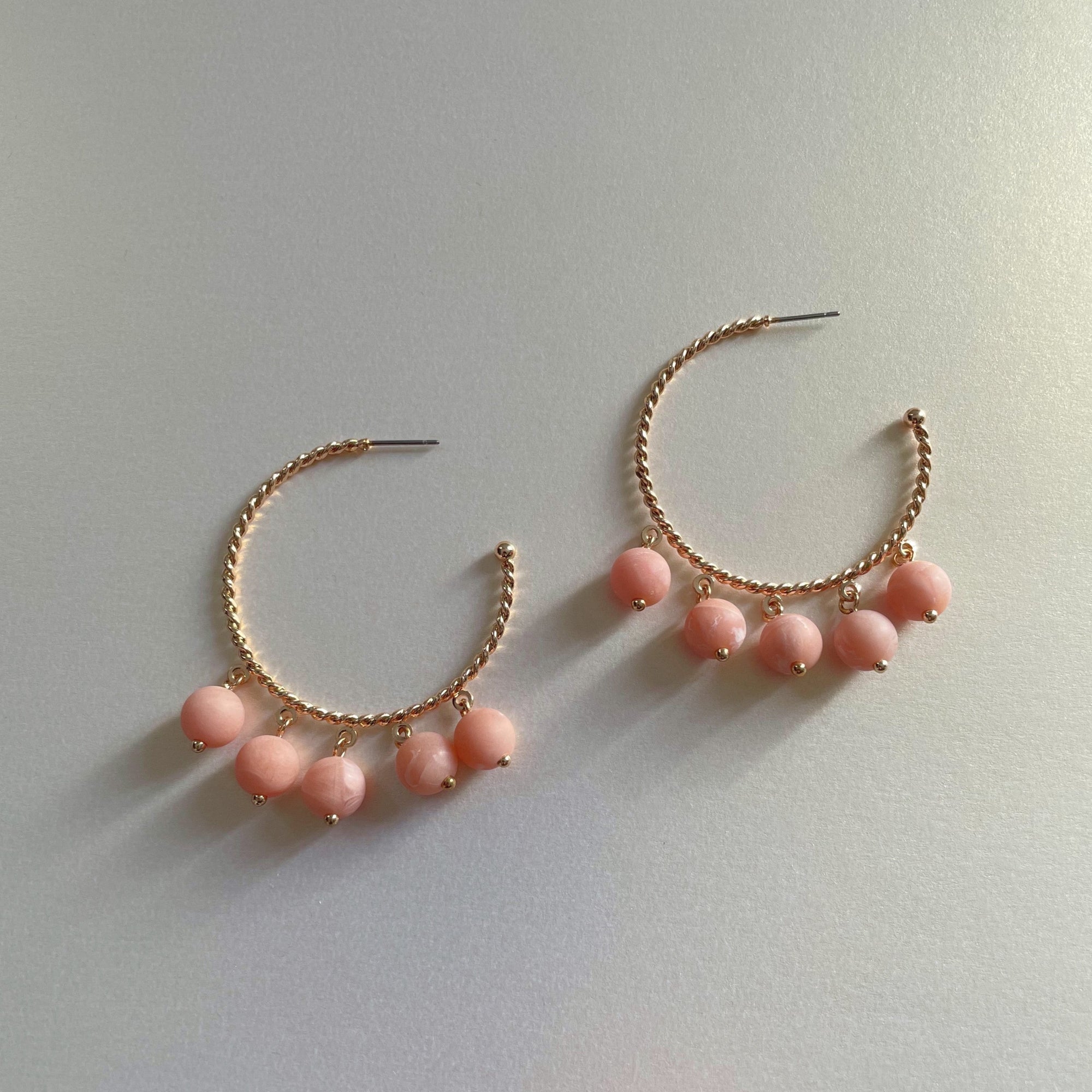 Coral Bead Boho Hoops Earrings 