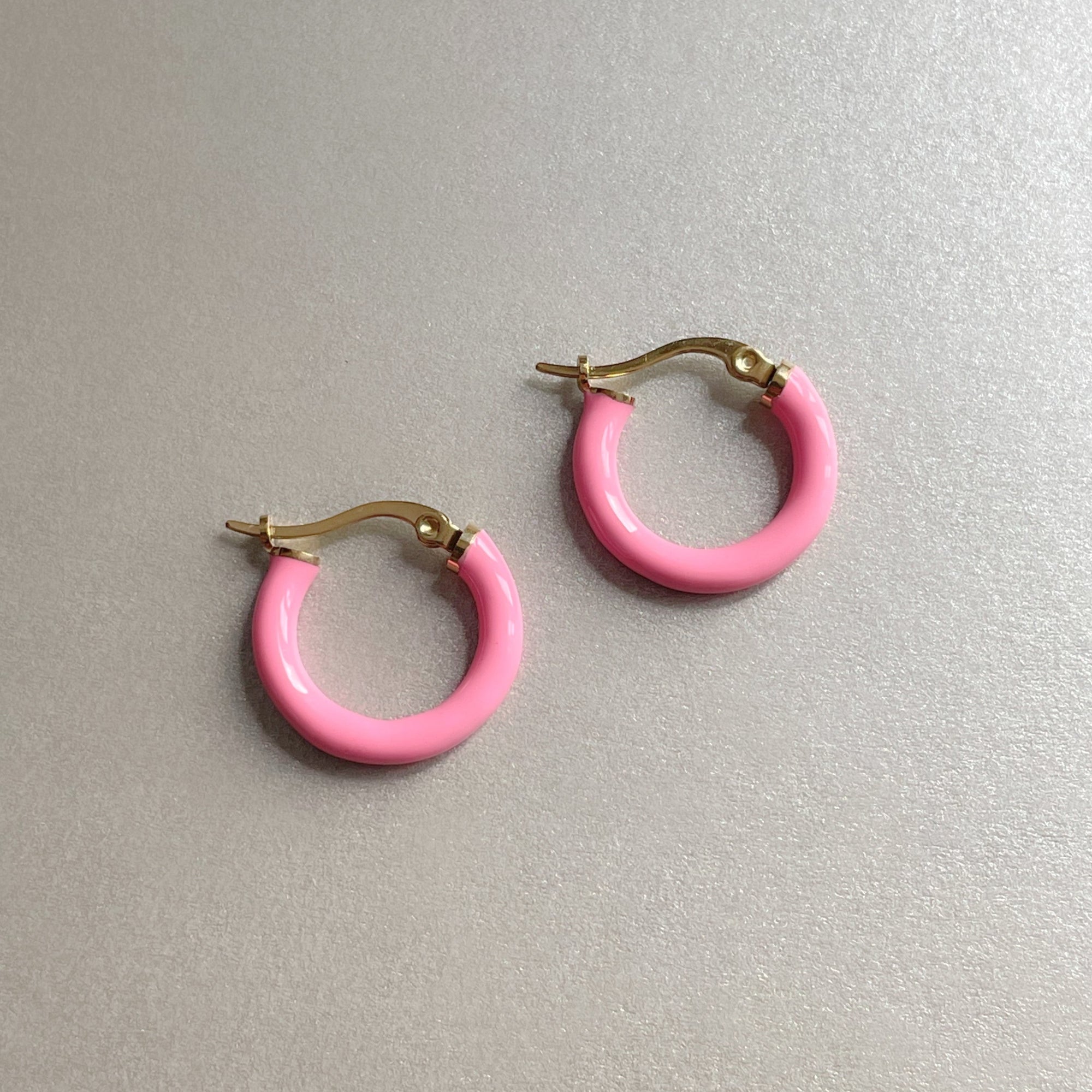 Gold Plated Pink Hoops Earrings