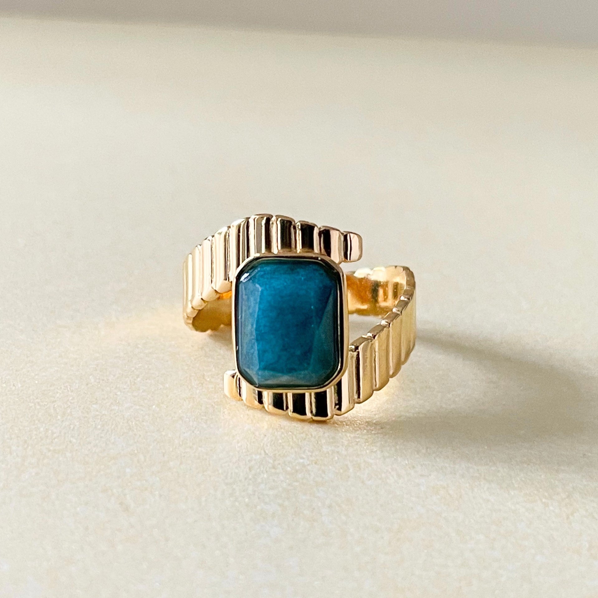 Riva 18K Plated Apatite Stone Deco Ring