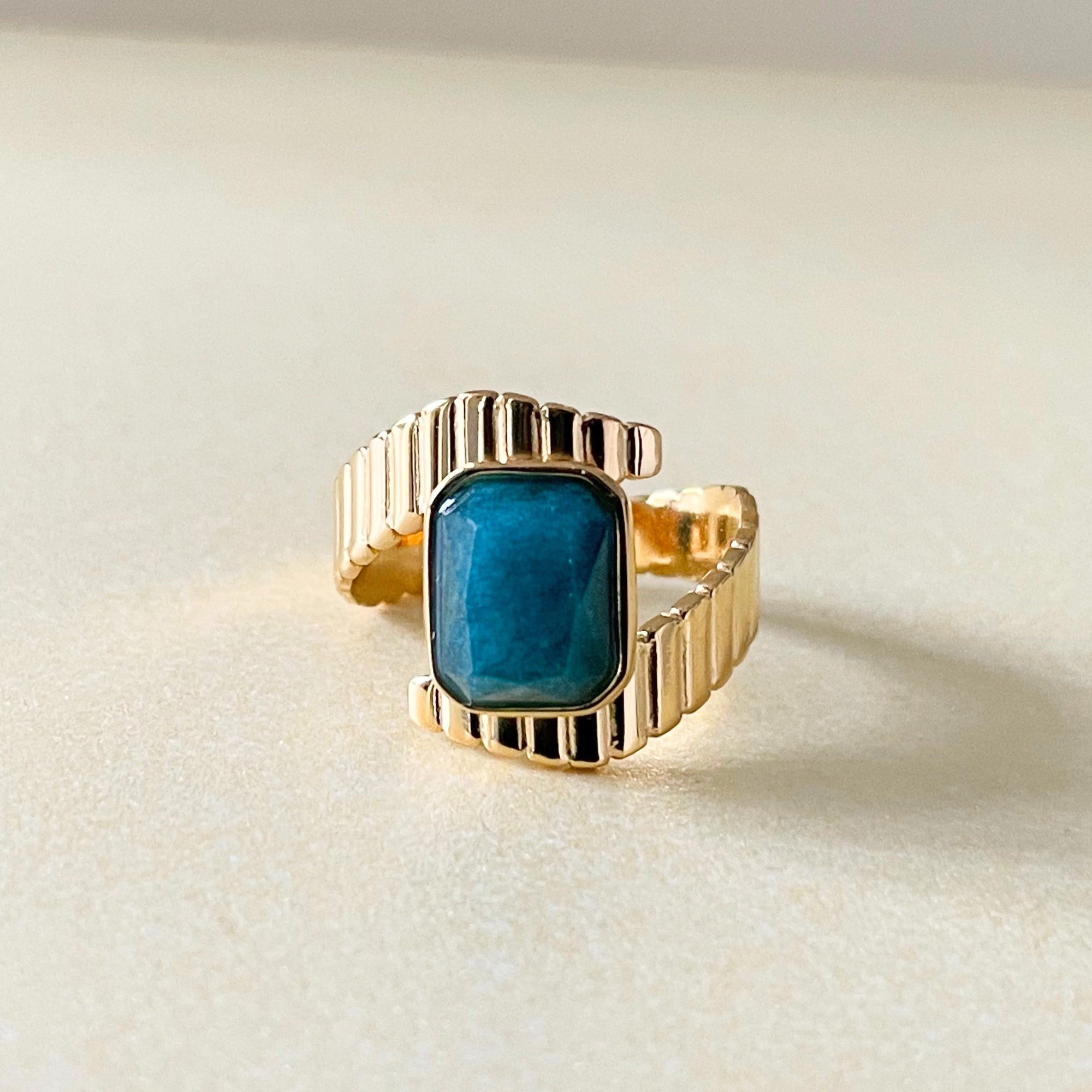 Riva Luxe 18k Gold Plated Apatite Stone Deco Ring