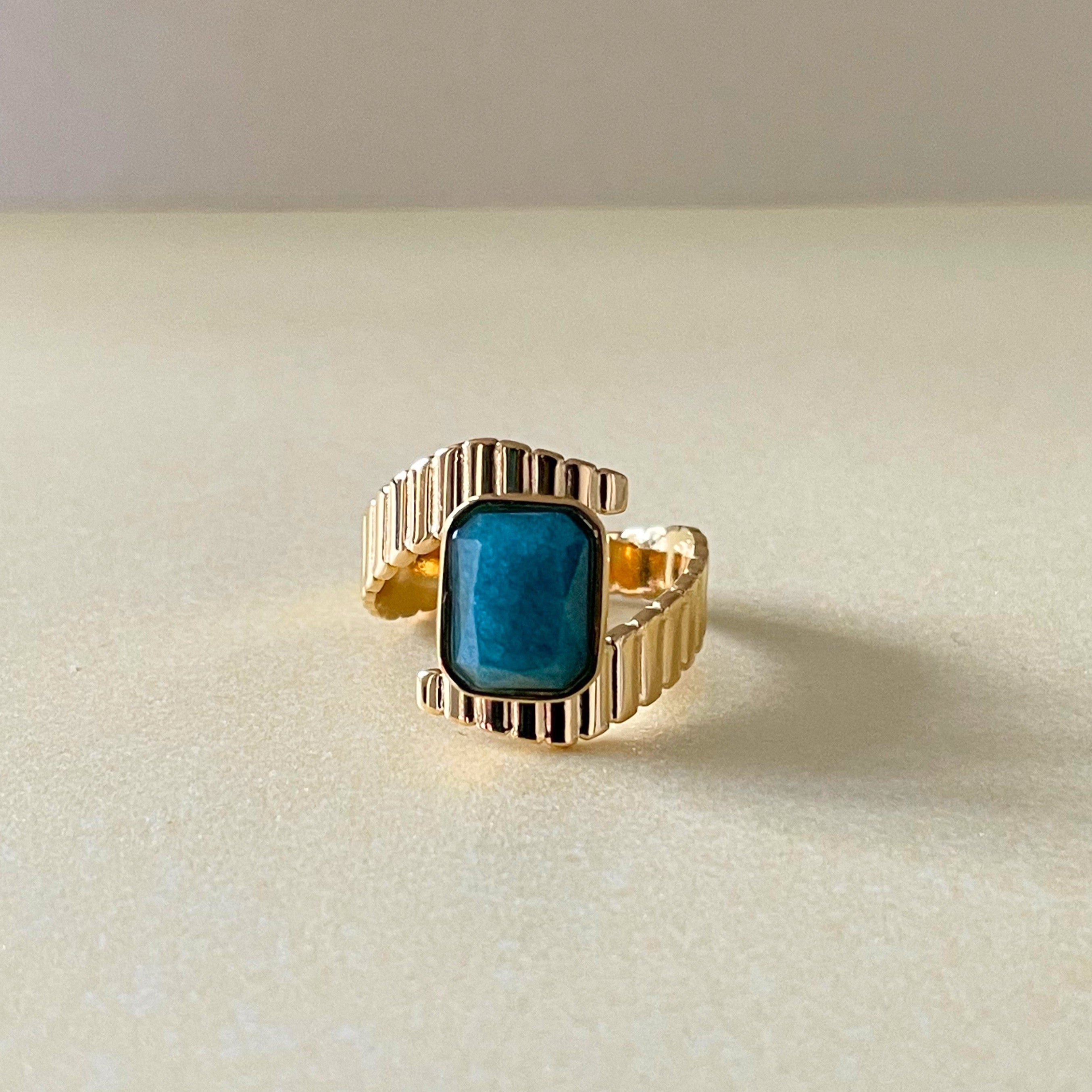 Riva Luxe 18k Gold Plated Apatite Stone Deco Ring