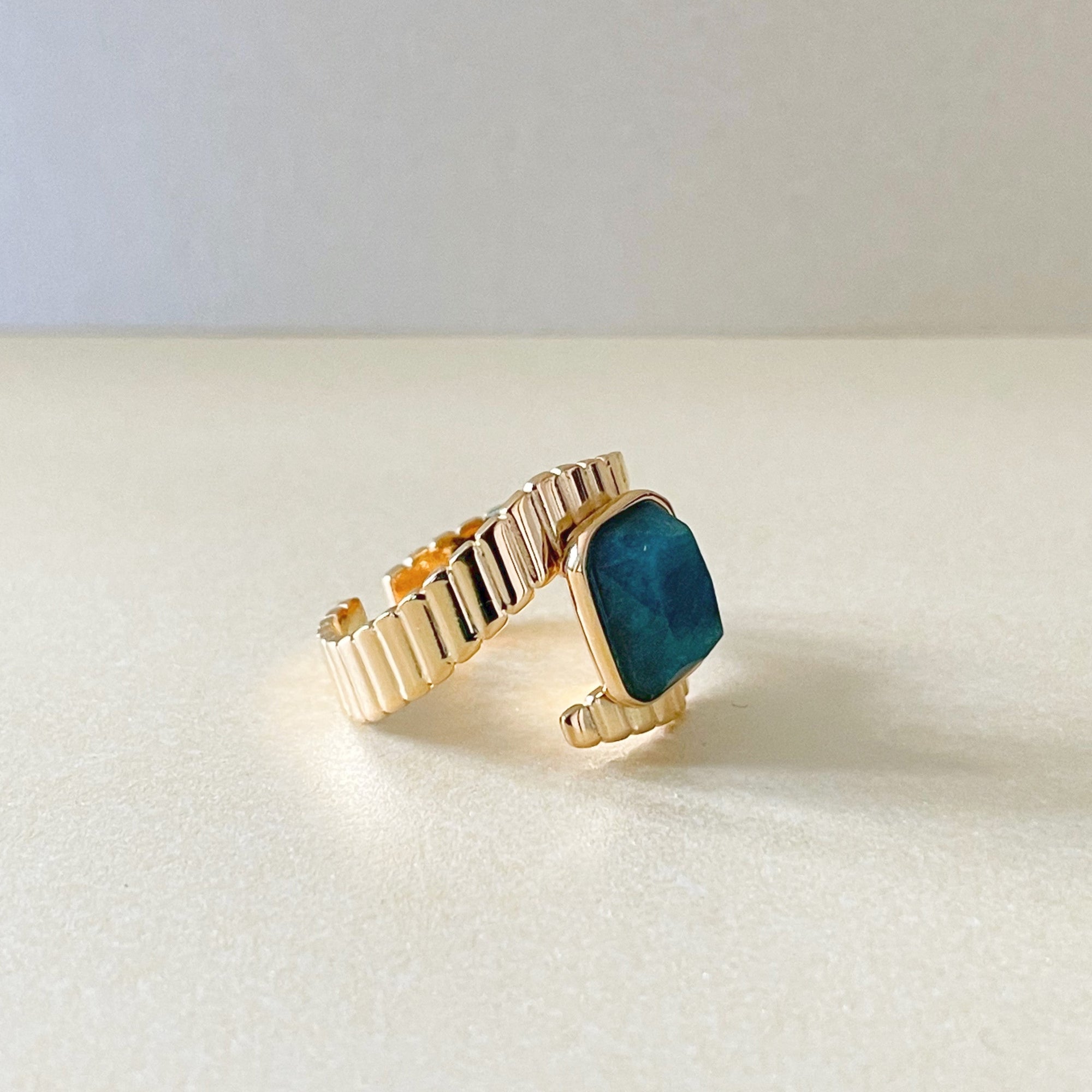 Riva Luxe 18k Gold Plated Apatite Stone Deco Ring