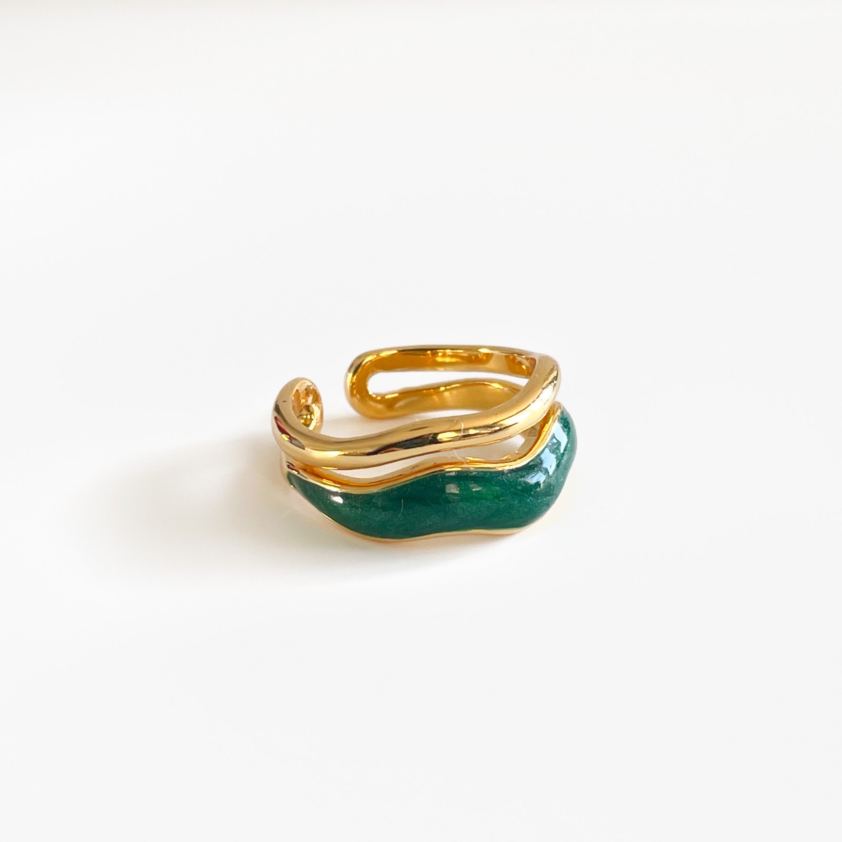 Jolie Wide Gold and Green Ring